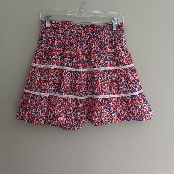 J. Crew Dresses & Skirts - J.Crew Red White Blue Floral Smocked Waist Tiered Skirt Size S lined lace